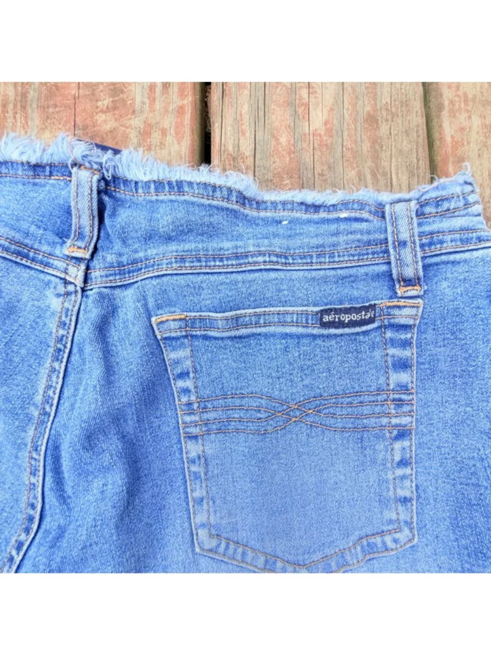 y2k Aeropostale Womens High-Waisted Blue Denim Shorts Size 9/10 Frayed Hem
